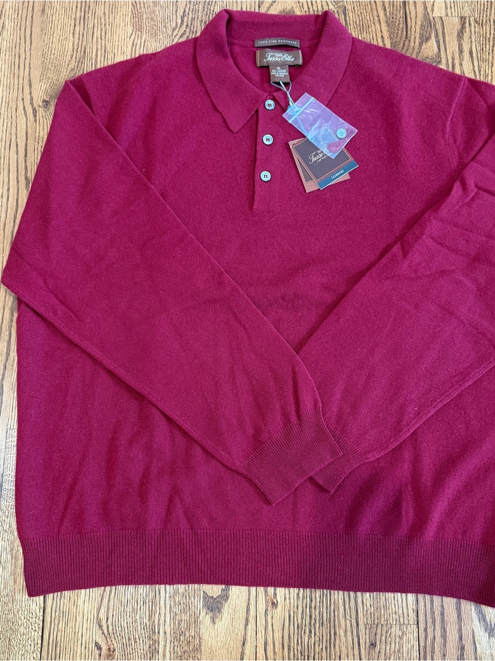 Tasso Elba Men's Burgundy 100% Cashmere Knit Collared Polo Pullover Sweater XL